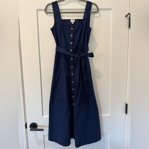 J. Crew Navy Midi Dress with Button Detail